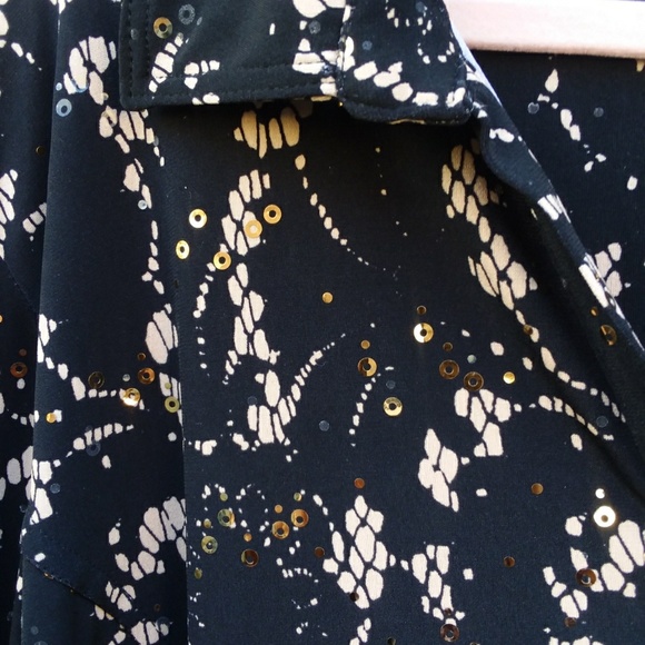 JM Collection 3x Black Tan Lace Pattern Blouse - Picture 4 of 8